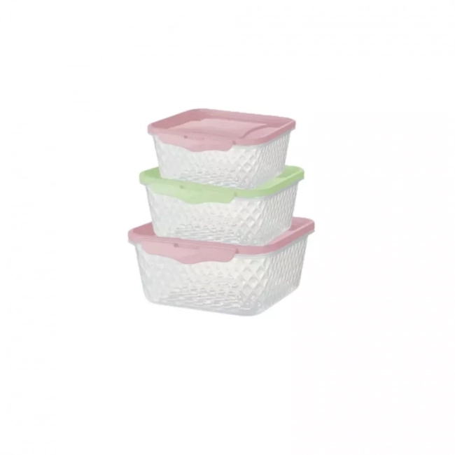 Conjunto Pote Cristal Quadrados Com 03 Unidades 550 / 1000 / 1700 Ml Plasvale