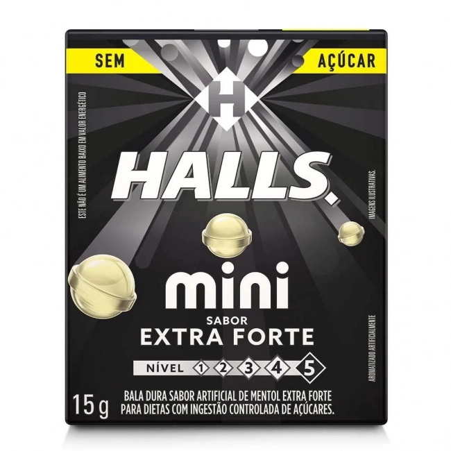 Halls drop mini sem açucar extra forte 15g 