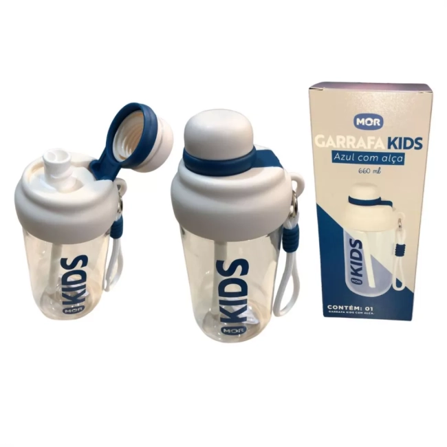 Garrafa Plástica Kids Com Alça Azul 660 Ml 8775 Mor