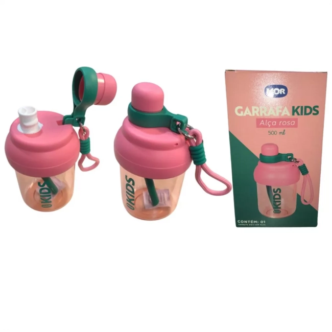 Garrafa Plástica Kids Com Alca Rosa 500 Ml 8771 Mor