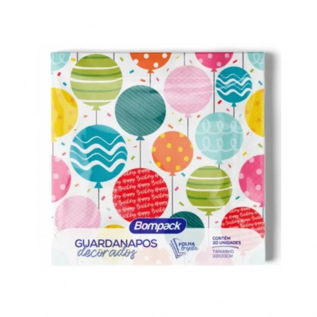 Guardanapo Grande 33x33 Decorado Pacote Com 20 Balões Bompack