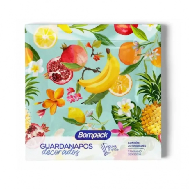 Guardanapo Grande 33x33 Decorado Pacote com 20 Frutas Bompack