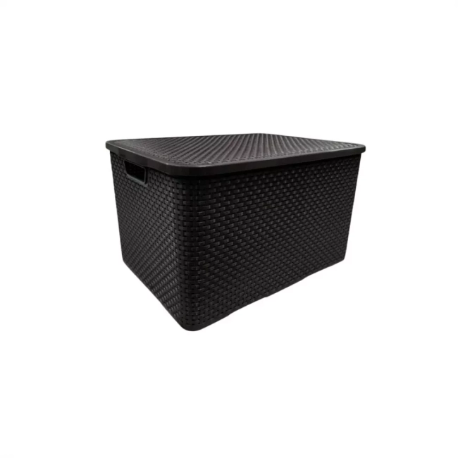 Organizador 20 Litros Caixa Rattan Preto Referência 25598 Arqplast