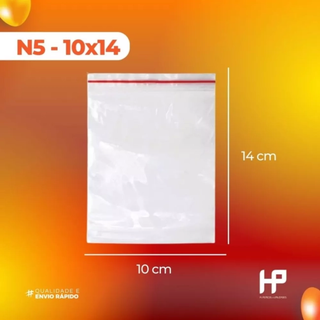 Saco Zip Lock Hermético Abre e Fecha - 100 Unidades Tamanho:N5 - 10x14