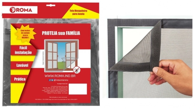 Tela mosquiteiro com velcro 1,50 x 2,05 cor cinza Roma