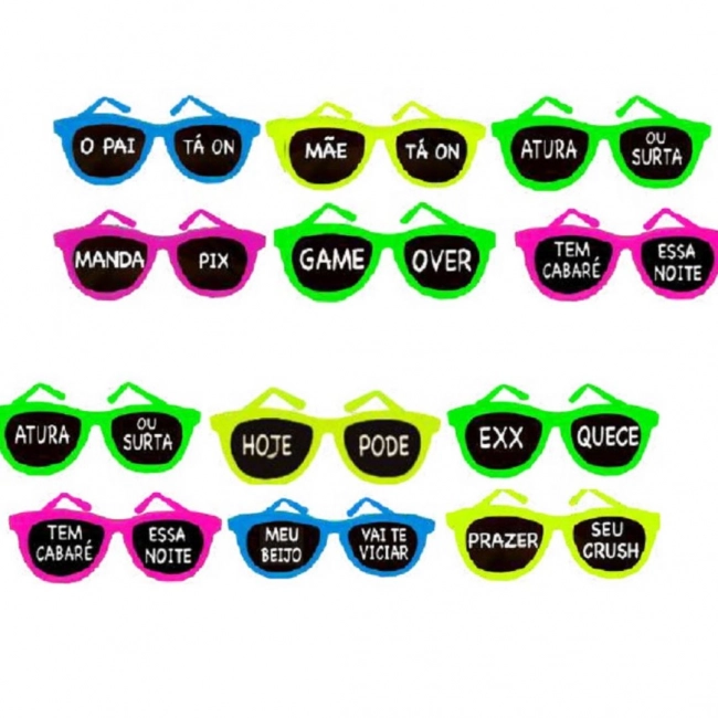 Óculos Plástico New Wave Color Com Frases Com 10 Unidades Festa Chic